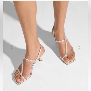 NEW Aeyde Elise Square Toe Post Sandals Dress Heels in Silver Nappa Leather 38